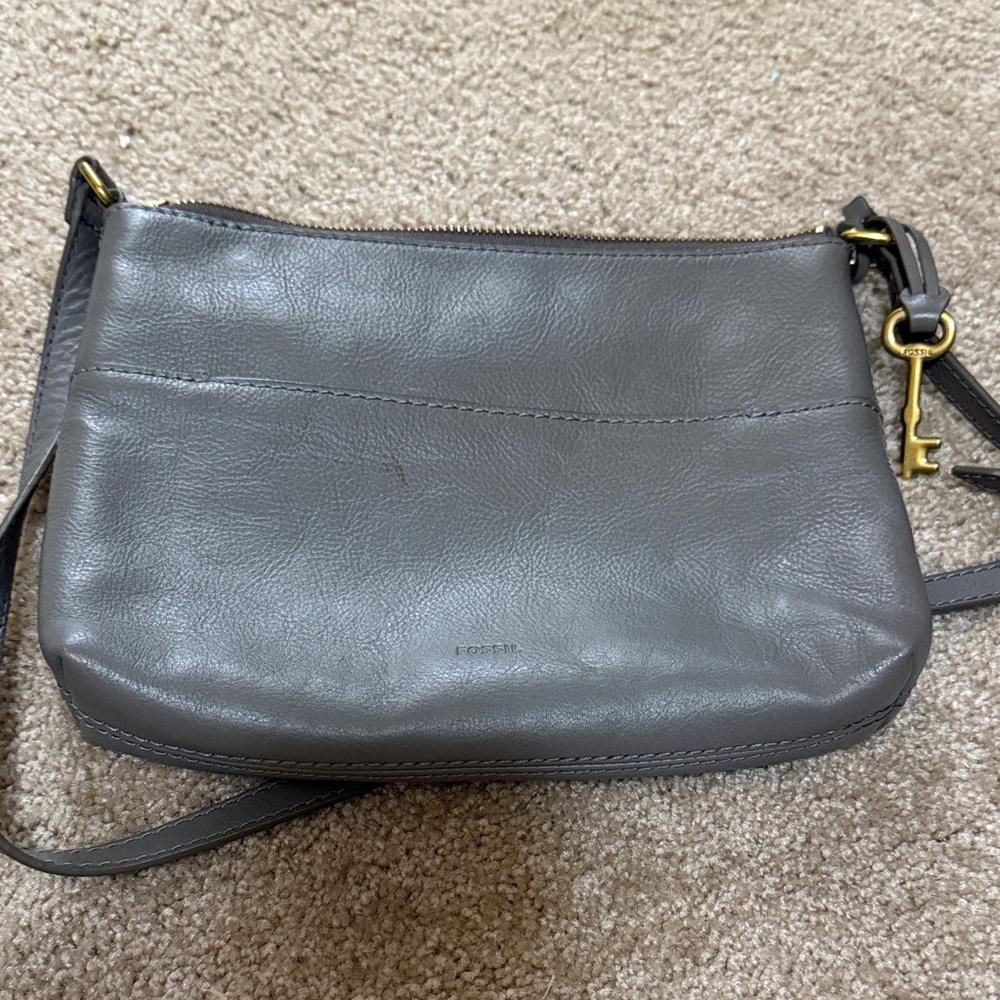 Fossil-Gray Leather Crossbody Bag